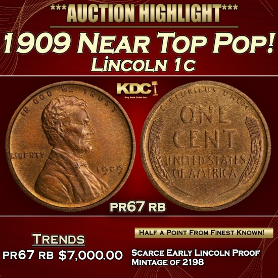 1909 Proof Lincoln Cent Near Top Pop! 1c pr67 rb SEGS
