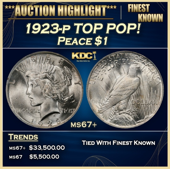 1923-p Peace Dollar TOP POP! $1 ms67+ SEGS