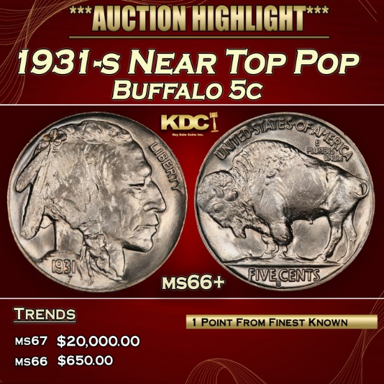 1931-s Buffalo Nickel Near Top Pop 5c ms66+ SEGS