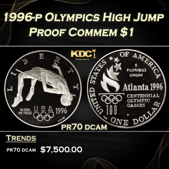 1996-p Olympics High Jump Proof Modern Commem Dollar $1 pr70 dcam SEGS