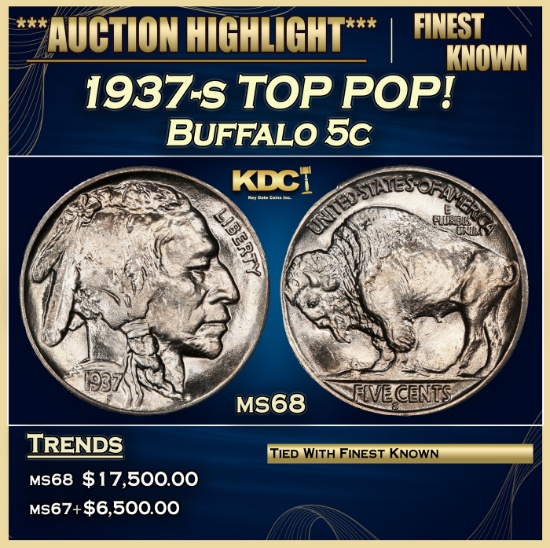 1937-s Buffalo Nickel TOP POP! 5c ms68 SEGS