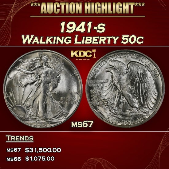 1941-s Walking Liberty Half Dollar 50c ms67 SEGS