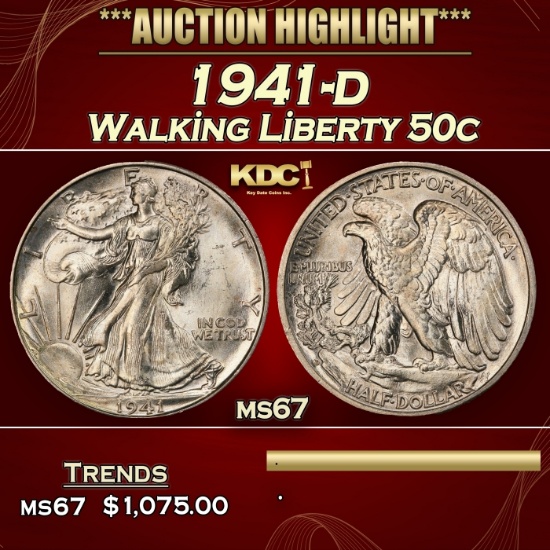 1941-d Walking Liberty Half Dollar 50c ms67 SEGS
