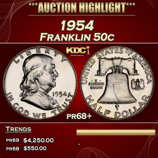 1954 Proof Franklin Half Dollar 50c pr68+ SEGS