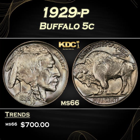 1929-p Buffalo Nickel 5c Grades ms66