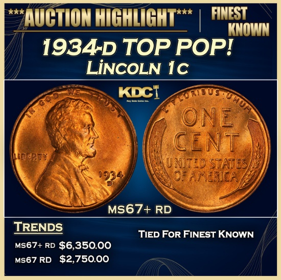 1934-d Lincoln Cent TOP POP! 1c ms67+ rd SEGS
