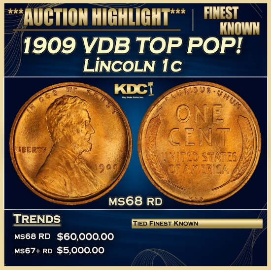 1909 VDB Lincoln Cent TOP POP! 1c ms68 rd SEGS