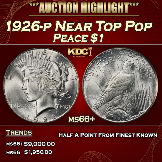 1926-p Peace Dollar Near Top Pop $1 ms66+ SEGS