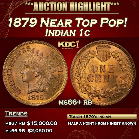 1879 Indian Cent Near Top Pop! 1c ms66+ rb SEGS