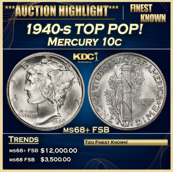 1940-s Mercury Dime TOP POP! 10c ms68+ FSB SEGS