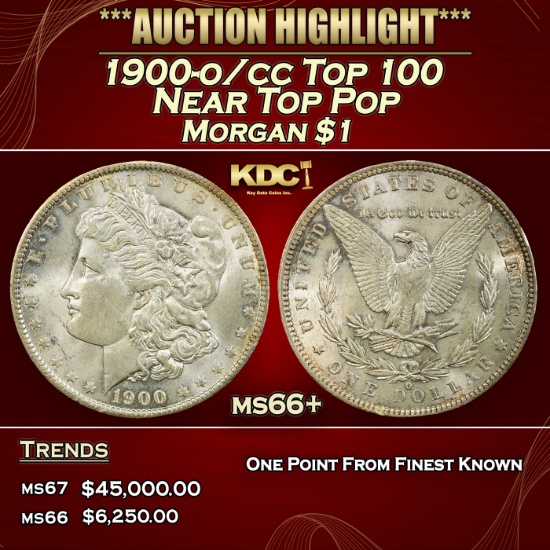 1900-o/cc Top 100 Morgan Dollar Near Top Pop $1 ms66+ SEGS