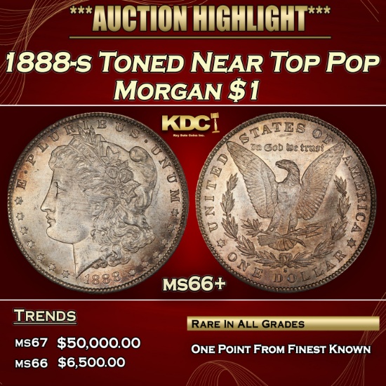 1888-s Morgan Dollar Toned Near Top Pop $1 ms66+ SEGS