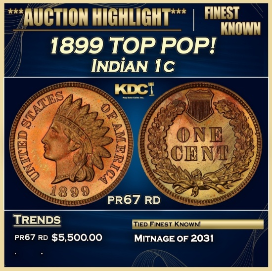 1899 Proof Indian Cent TOP POP! 1c pr67 rd SEGS
