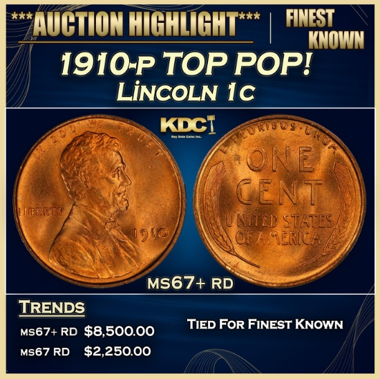 1910-p Lincoln Cent TOP POP! 1c ms67+ rd SEGS