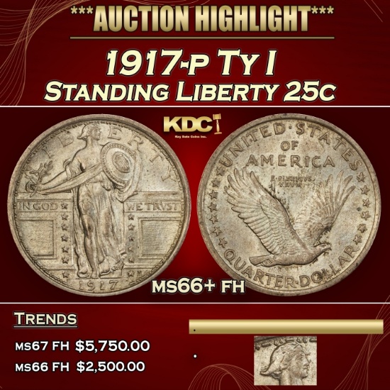 1917-p Ty I Standing Liberty Quarter 25c ms66+ fh SEGS