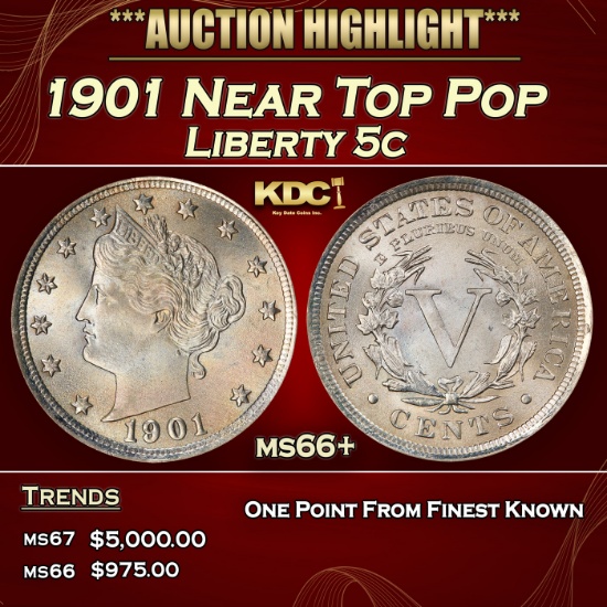 1901 Liberty Nickel Near Top Pop 5c ms66+ SEGS