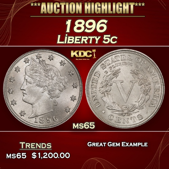 1896 Liberty Nickel 5c ms65 SEGS