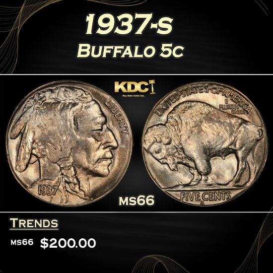 1937-s Buffalo Nickel 5c Grades ms66