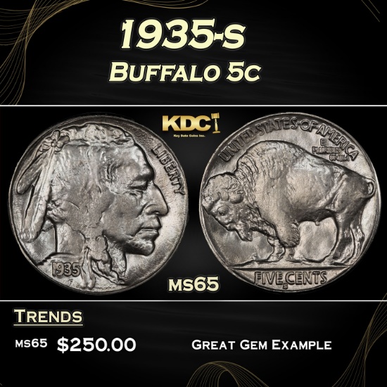 1935-s Buffalo Nickel 5c Grades ms65