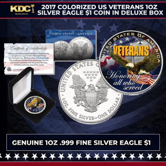 2017 Colorized US Veterans 1oz Silver Eagle $1 Coin in Deluxe Box Other Toy