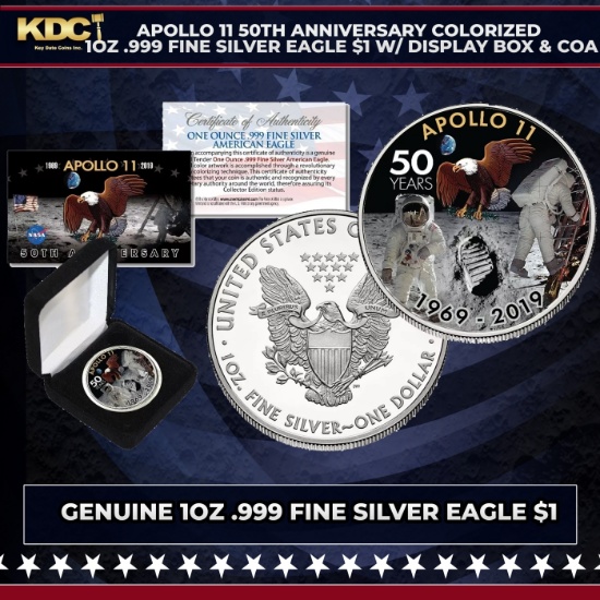 Apollo 11 50th Anniversary Colorized 1oz .999 Fine Silver Eagle $1 w/ Display Box & COA Other Toy