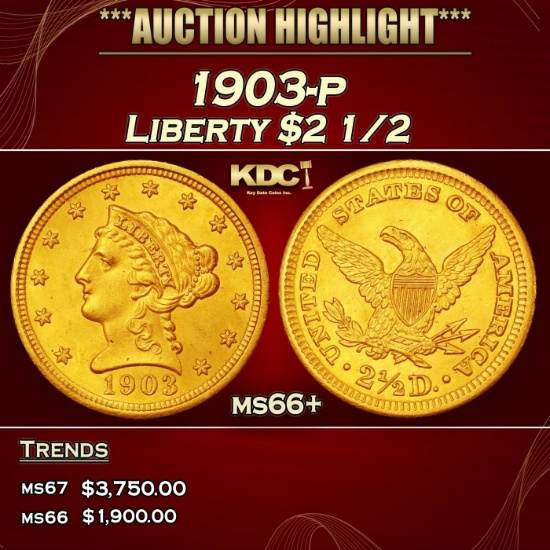 1903-p Gold Liberty Quarter Eagle $2 1/2 ms66+ SEGS