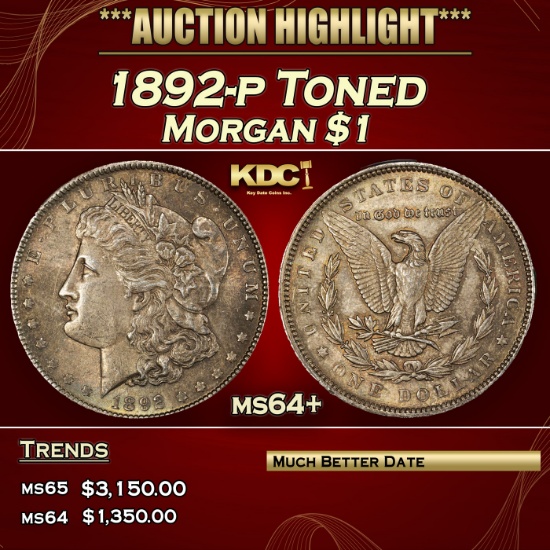 1892-p Morgan Dollar Toned $1 ms64+ SEGS
