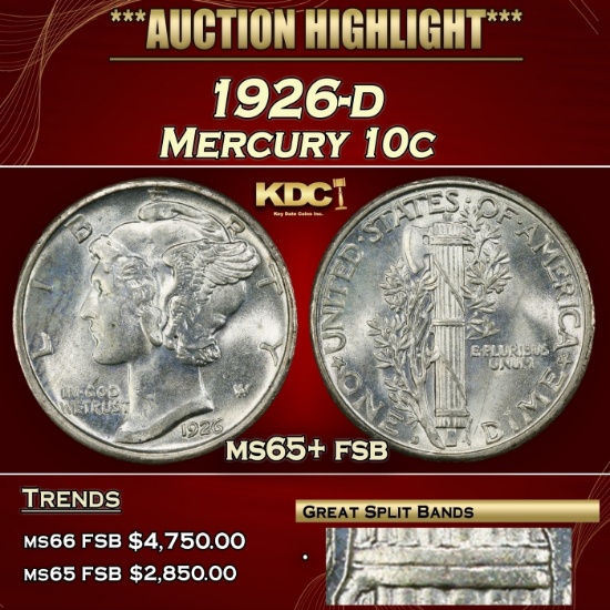 1926-d Mercury Dime 10c ms65+ fsb SEGS