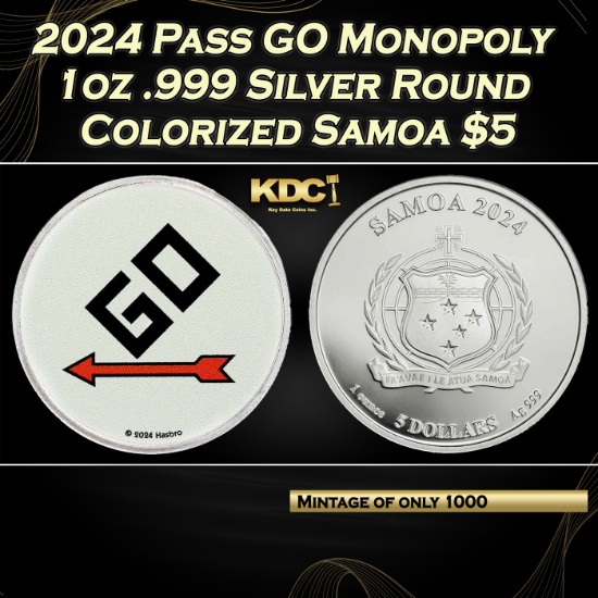 2024 Pass GO Monopoly 1oz .999 Silver Round Colorized Samoa Round