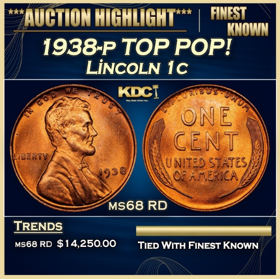 1938-p Lincoln Cent TOP POP! 1c ms68 RD SEGS