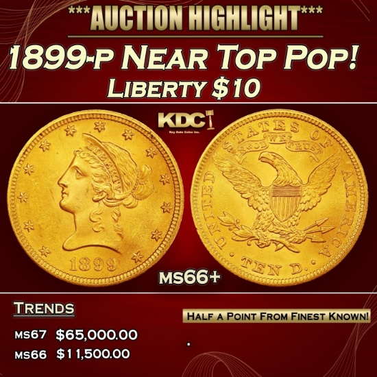 1899-p Gold Liberty Eagle Near Top Pop! $10 ms66+ SEGS