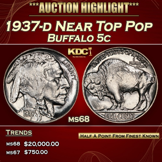 1937-d Buffalo Nickel Near Top Pop 5c ms68 SEGS