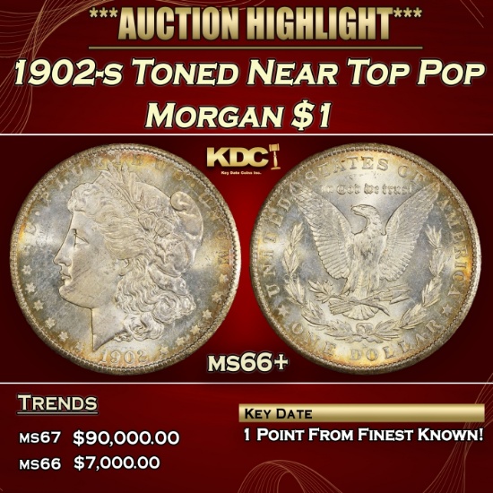 1902-s Morgan Dollar Toned Near Top Pop $1 ms66+ SEGS