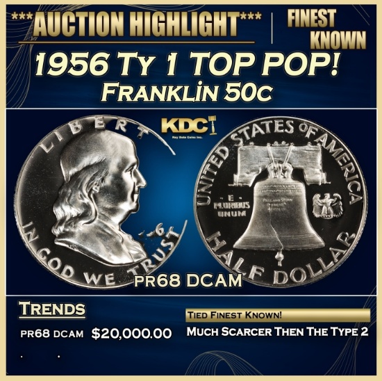 1956 Ty 1 Proof Franklin Half Dollar TOP POP! 50c pr68 DCAM SEGS