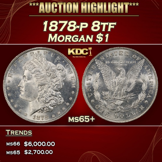 1878-p 8tf Morgan Dollar $1 ms65+ SEGS