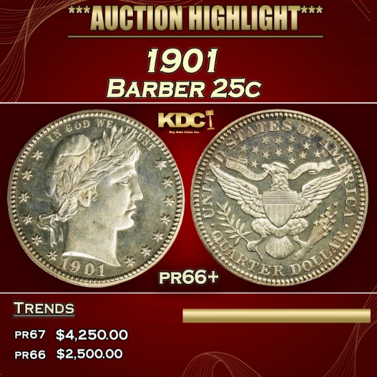 1901 Proof Barber Quarter 25c pr66+ SEGS