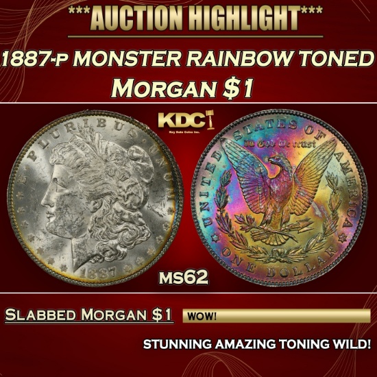 PCGS 1887-p Morgan Dollar MONSTER RAINBOW TONED $1 ms62 PCGS