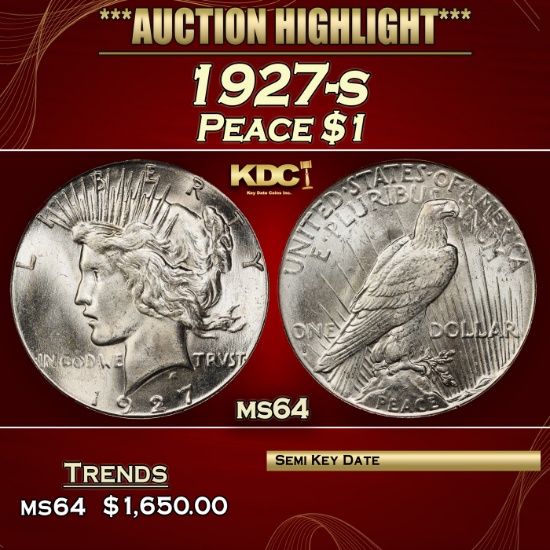 1927-s Peace Dollar $1 ms64 SEGS