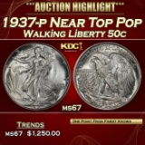 1937-p Walking Liberty Half Dollar Near Top Pop 50c ms67 SEGS