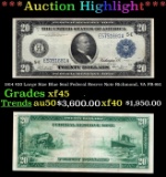 1914 $20 Large Size Blue Seal Federal Resrve Note Richmond, VA Grades xf45 FR-981