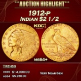 1912-p Gold Indian Quarter Eagle $2 1/2 ms64+ SEGS