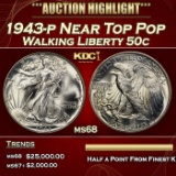 1943-p Walking Liberty Half Dollar Near Top Pop 50c ms68 SEGS