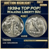 1939-s Walking Liberty Half Dollar TOP POP! 50c ms68 SEGS