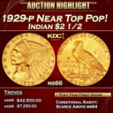 1929-p Gold Indian Quarter Eagle Near Top Pop! $2 1/2 ms66 SEGS
