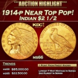 1914-p Gold Indian Quarter Eagle Near Top Pop! $2 1/2 ms66 USCG