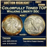 1942-p Walking Liberty Half Dollar Colorfully Toned TOP POP! 50c ms68+ SEGS