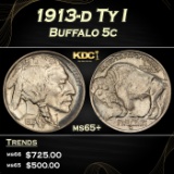 1913-d Ty I Buffalo Nickel 5c Grades ms65+