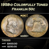1958-d Franklin Half Dollar Colorfully Toned 50c ms66+ SEGS