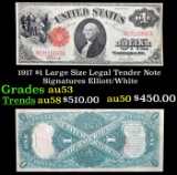 1917 $1 Large Size Legal Tender Note Grades Select AU Signatures Elliott/White