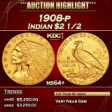 1908-p Gold Indian Quarter Eagle $2 1/2 ms64+ SEGS